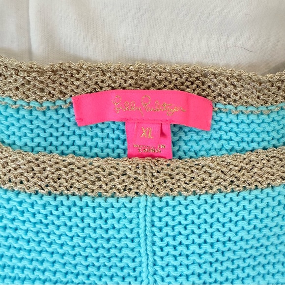 Lilly Pulitzer Turquoise and Gold Sweater - Picture 8 of 9